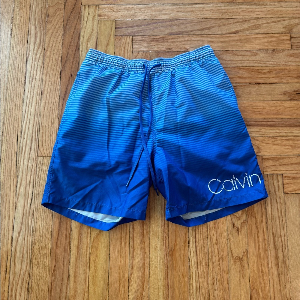 Calvin Klein Men's Striped Blue Swim Trunks
